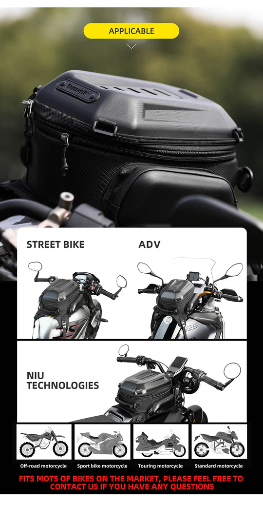 Rhinowalk 15-18l Motorcycle Tank bag Expanded Hard Shell Fuel Tank Bag for Motorcycle Bikes Tail Bag (MTR3001)